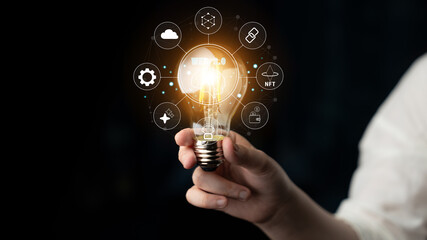 The Web 3.0 technology ecosystem, the next generation of the internet. A concept of a decentralized web with AI, blockchain, NFT, and cryptocurrency. Motif