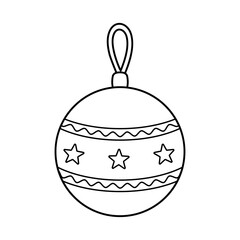 Christmas bauble outline illustration with stars for coloring pages and holiday designs