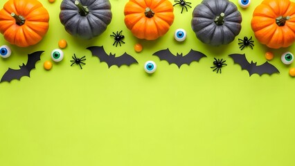 Halloween decorations on green background