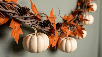 Autumn wreath with miniature pumpkins
