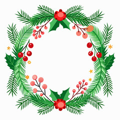 Holiday frame with fir branches and red berries on white.svg