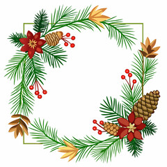 Fir branch Christmas border with pine cones on white.svg