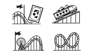 Illustrations of roller coasters and amusement park rides are shown.