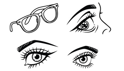 A hand-drawn illustration of glasses and three different eyes.