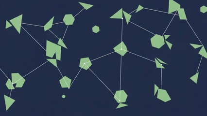 Abstract geometric network with connected shapes on a dark background.