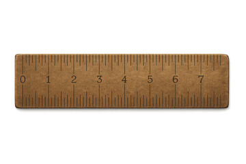 Brown ruler with marks, isolated transparent background studio shot.