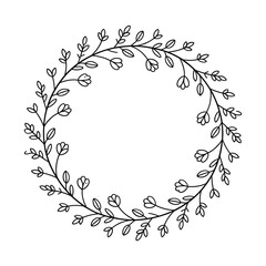 Delicate floral wreath illustration with leaves and small blossoms