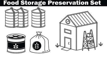 A set of illustrations depicting food storage and preservation methods.