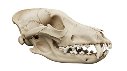Dog skull isolated PNG on transparent background, canine skeleton anatomy for educational and scientific use, bone structure