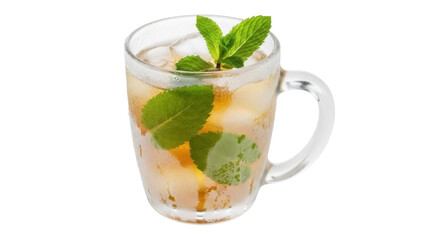 Refreshing iced tea with mint leaves in a glass mug isolated PNG, a cool summer drink for refreshment and relaxation