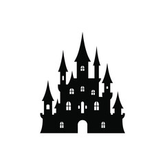 A striking silhouette of a dark gothic castle with multiple towers