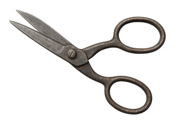 Antique iron scissors with a transparent background are ready to use.