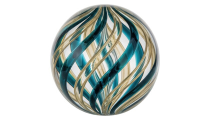 Decorative glass sphere with teal and gold swirls isolated PNG, elegant ornament for home decor and design projects on transparent background