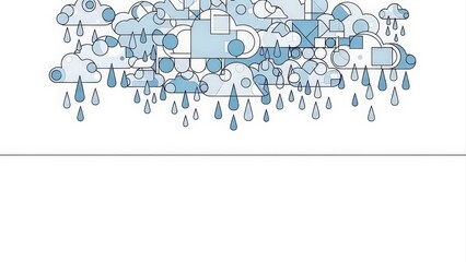 Cloud computing concept with raining data and network connections.