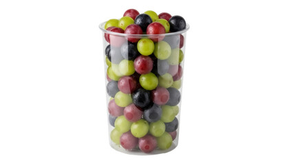 Fresh mixed grapes in a plastic cup isolated PNG, healthy snack on transparent background, ready to eat fruit for diet and nutrition
