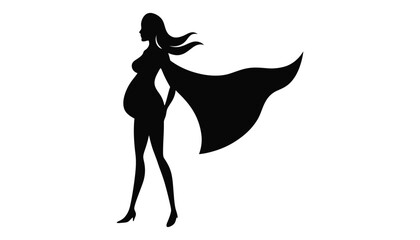 Pregnant woman depicted as a superhero with a flowing cape.