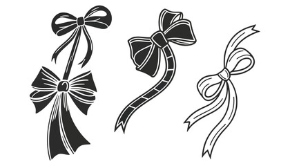Three different decorative bows are shown in black and white.