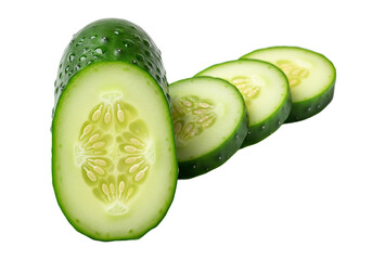 Sliced Cucumber in Fresh Green Color with Studio Lighting on White Background for Healthy Eating isolated on white background