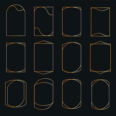 Golden thin Line frames set. Gold vector borders Luxury minimalist collection. Geometric banners decorative linear rectangles.