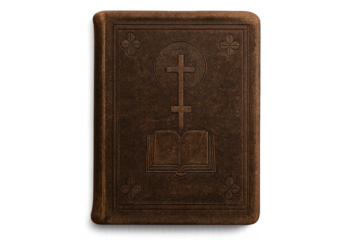 Old religious book with cross isolated on transparent background image