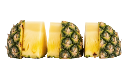 Sliced pineapple fruit PNG isolated on transparent background, tropical fruit pieces for healthy eating and summer designs