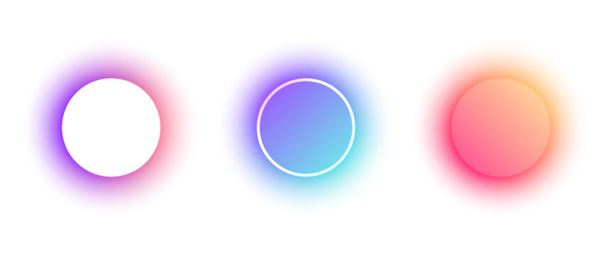 Three colorful gradient circles with blue, purple, and orange tones on a white background.