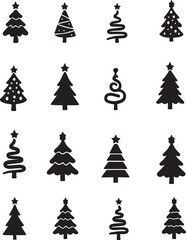 Set of Decorative Shape Christmas Trees Illustration Collection