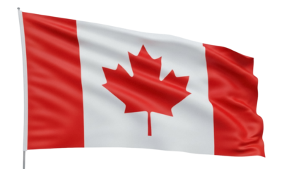 Waving Canadian flag PNG isolated on transparent background, national symbol of Canada for patriotic design and independence day