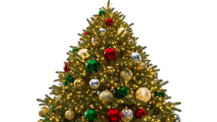 Decorated Christmas tree with gold lights and ornaments 1