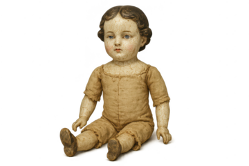 Antique Doll with Linen Outfit on a transparent background - Full Shot