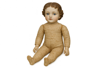 Antique Composition Doll on a transparent background for creative projects.