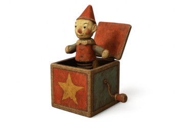 Vintage Jack-in-the-box toy with transparent background illustration.