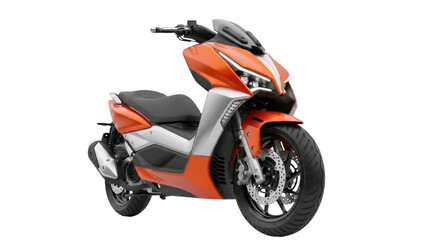 Orange and silver scooter PNG isolated on transparent background, modern motorcycle for urban transportation and personal mobility © Sean
