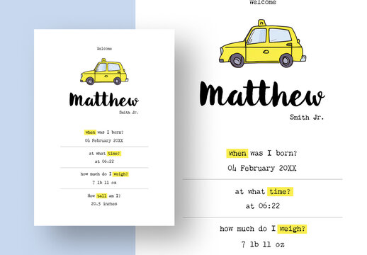 Playful Baby Birth Card Layout With Yellow and Black Accent
