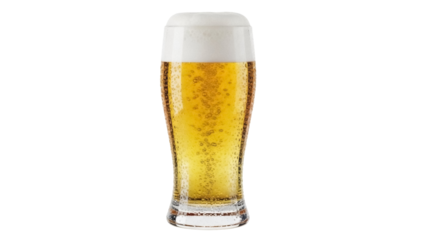 Refreshing pilsner beer in a tall glass isolated on transparent background, golden lager with foam for pubs and restaurants PNG