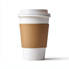 White Takeaway Coffee Cup with Cardboard Sleeve Isolated on White Background