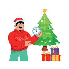 Premium flat illustration of a man holding timer for new year countdown