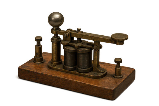 Antique Telegraph Device on transparent background, Morse Code Machine