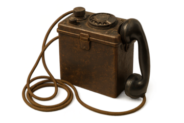 Vintage field phone on transparent background - communications device.