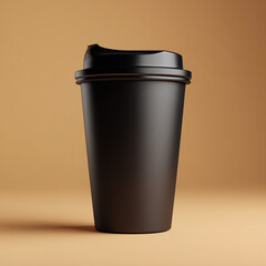 Black Takeaway Coffee Cup Mockup on Warm Beige Background
