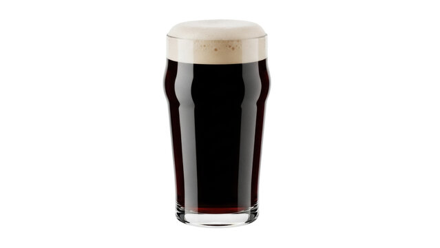 Pint of dark stout beer with creamy head isolated PNG, refreshing alcoholic beverage on transparent background