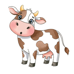 Funny Happy Cartoon Cow on Farm Isolated Vector Illustration