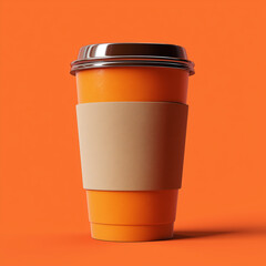 Orange Coffee Cup Mockup with Sleeve on Solid Background