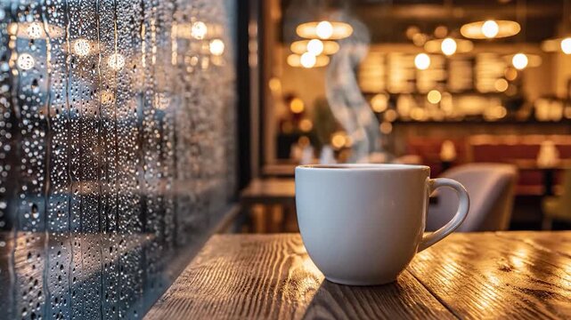 Cozy Coffee Shop Ambiance - Rainy Day Relaxation and Warmth.