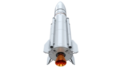 Detailed space rocket PNG isolated on transparent background, futuristic spacecraft for space exploration and science fiction projects