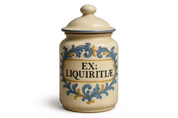 Antique apothecary jar with EX: LIQUIRITIAE on transparent background