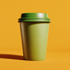 Green Coffee Cup Mockup on Yellow Background