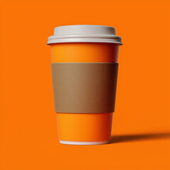 Orange Coffee Cup Mockup with Sleeve on Solid Background