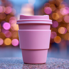 Pink Coffee Cup Mockup with Bokeh Light Background