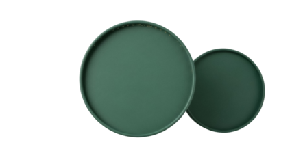 Two dark green plates isolated PNG on transparent background, minimalist tableware for food presentation and modern kitchen decor